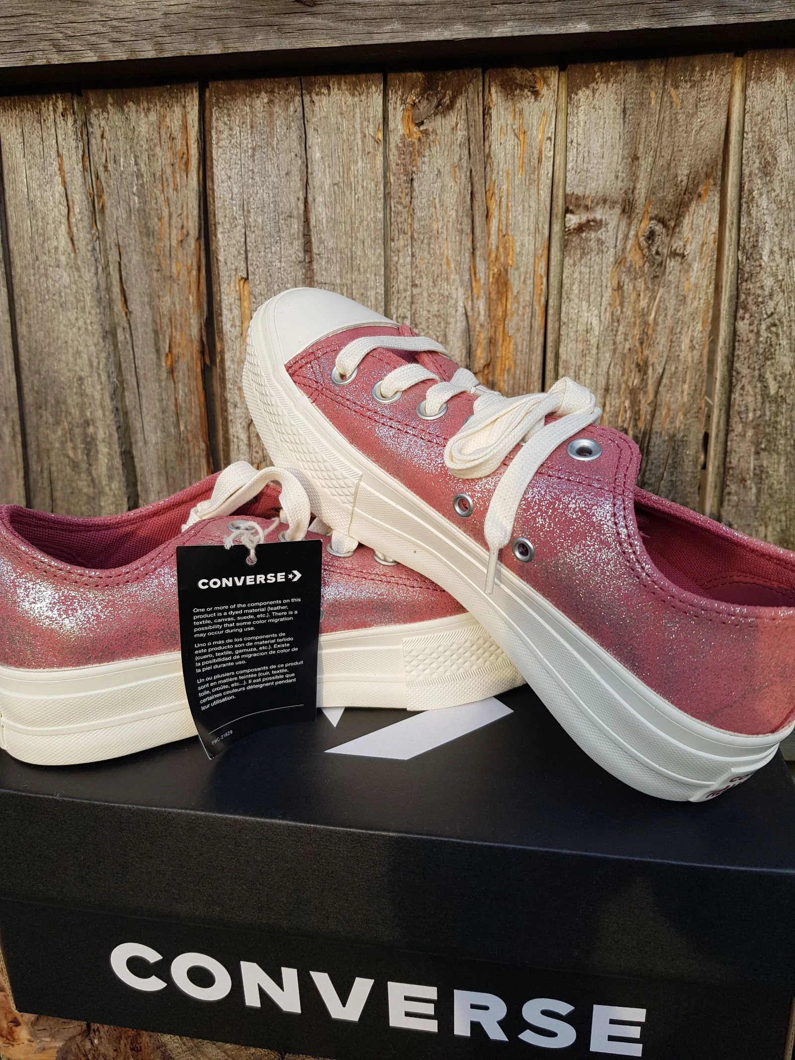 Converse plataforma rosa brillante cuero vuelto – photo 2